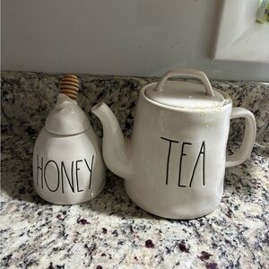 Rae Dunn Cream Tea Pot and Honey Jar Set